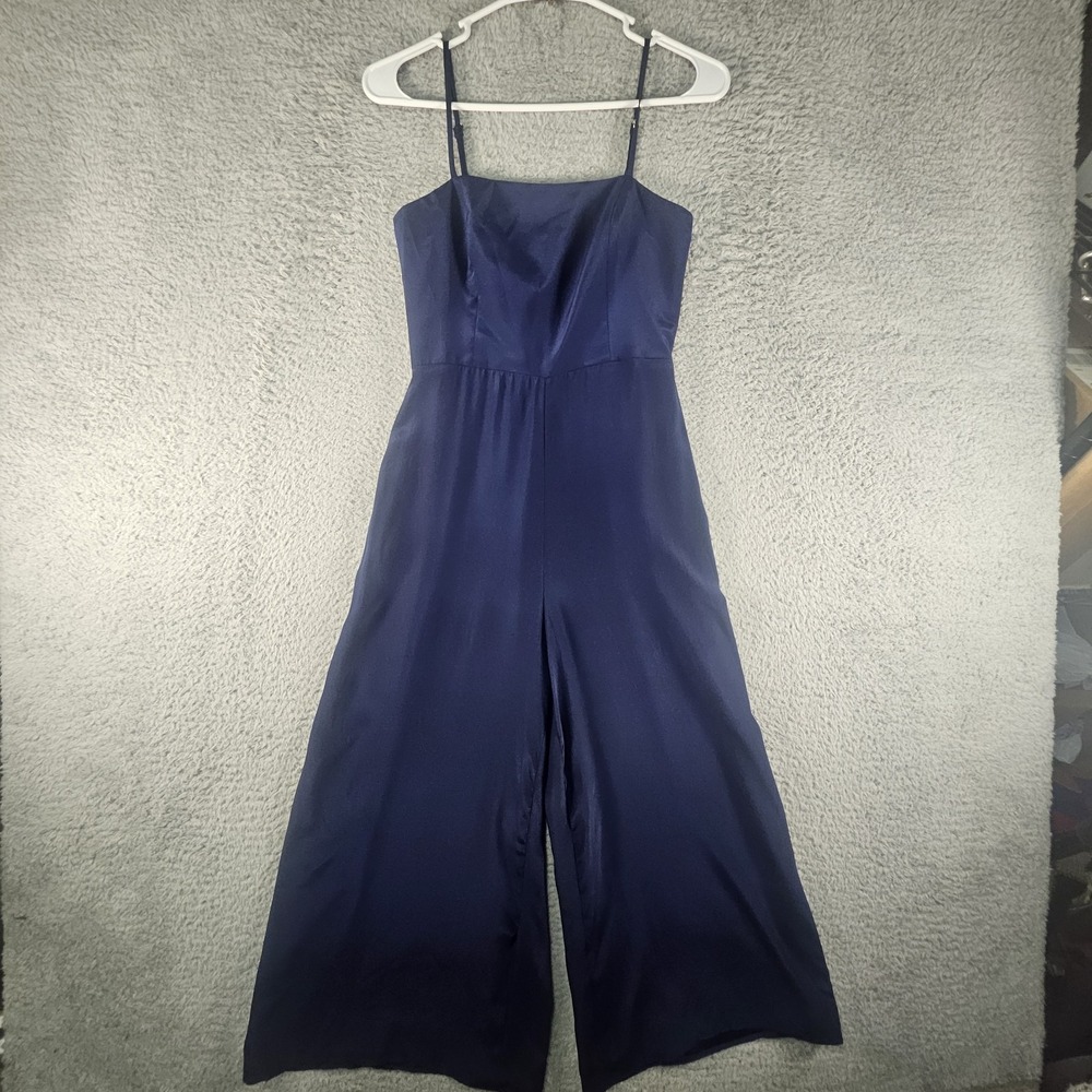Amanda Uprichard Jumpsuit Womens XS Navy Silk Cropped Romper Designer Old Money
